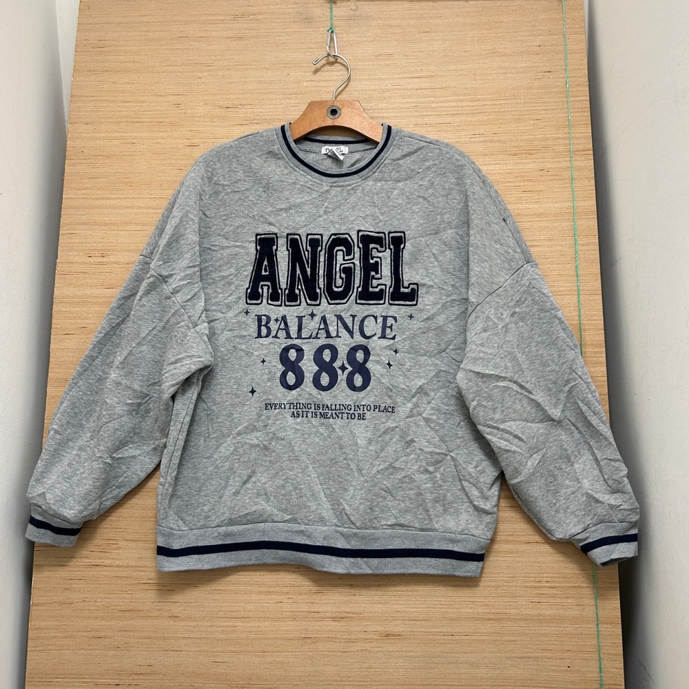 Rue21 Angel Balance 888 Graphic Sweatshirt Gray Navy Stripe XS Oversized